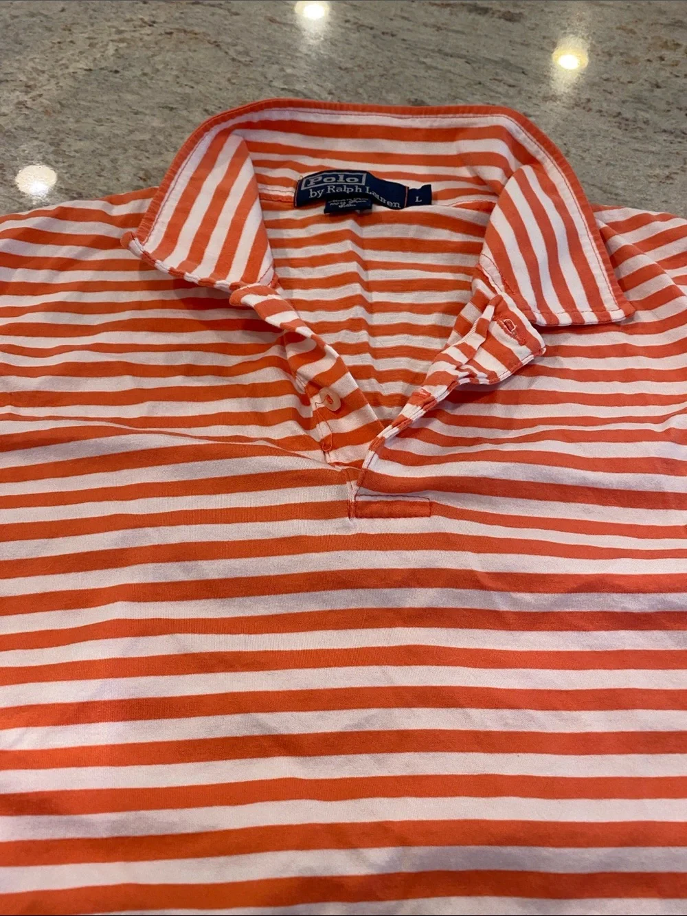 Ralph Lauren Orange and White Striped Polo Tee